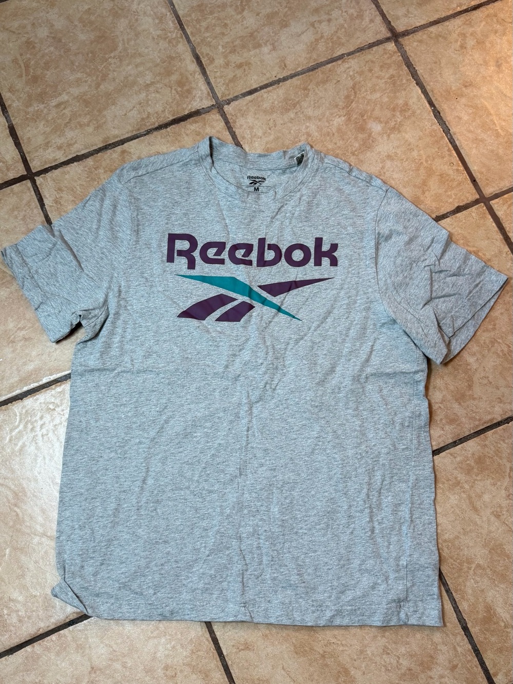 Reebok Gray Tee with Purple and Teal Logo